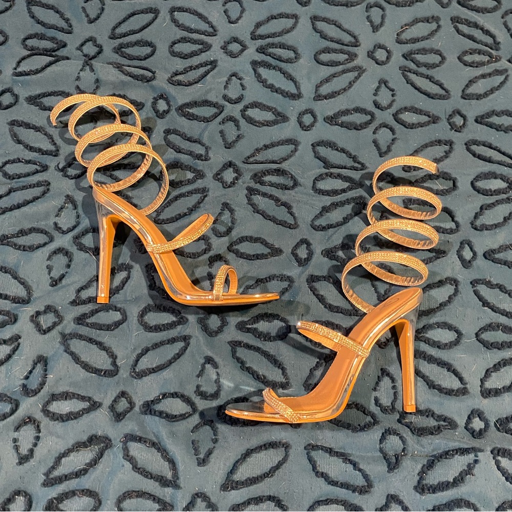 Elegant Spiral Strap Heels Silver
